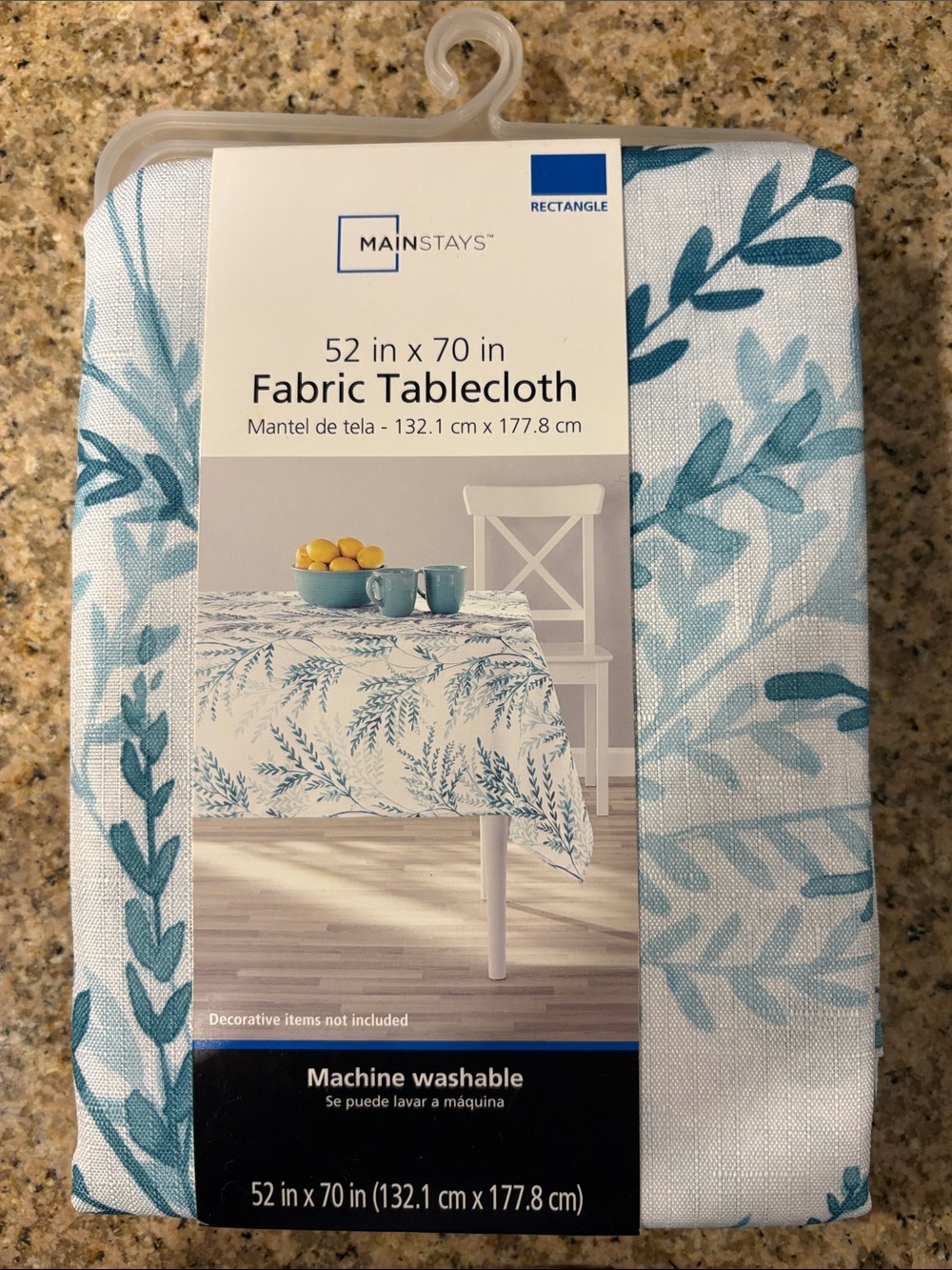 Mainstays Blue and White Leaf Print Fabric Tablecloth
